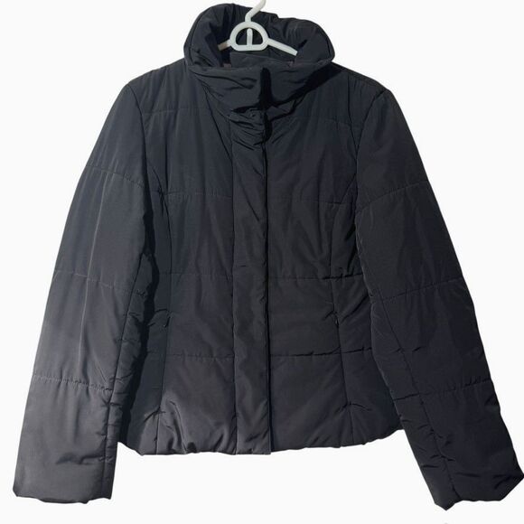 Banana Republic Jackets & Blazers - BANANA REPUBLIC Women's MEDIUM Puffer Jacket Coat Black Full Zipper Snap Winter